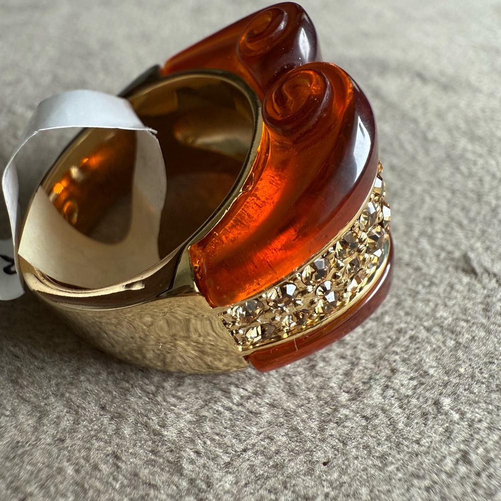 Gold-Tone Amber Crystal Statement Ring